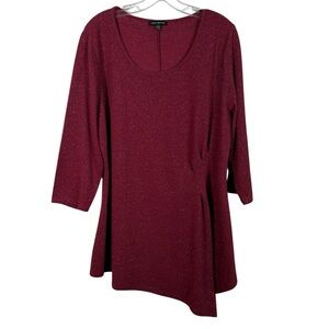 Lane Bryant Red Metallic Glitter Cinched Waist Handkerchief Hem Blouse Plus Size